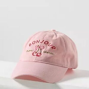 Anthropologie Mon Cherie New Pink Embroidered Cap